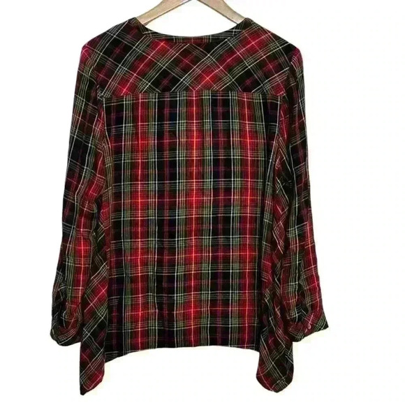 J.Jill Womens MP Long Sleeve Button Down Plaid Tunic Hunter Green Red - Picture 2 of 8